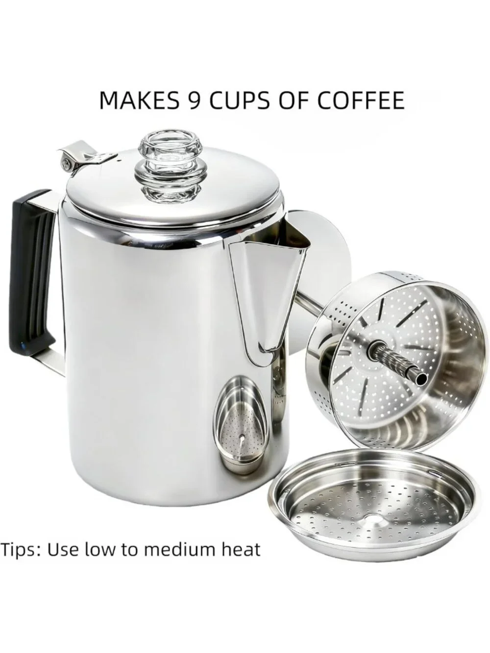 Durable Stainless Steel Camping Coffee Pot - 9 Cup Outdoor Brew Maker for